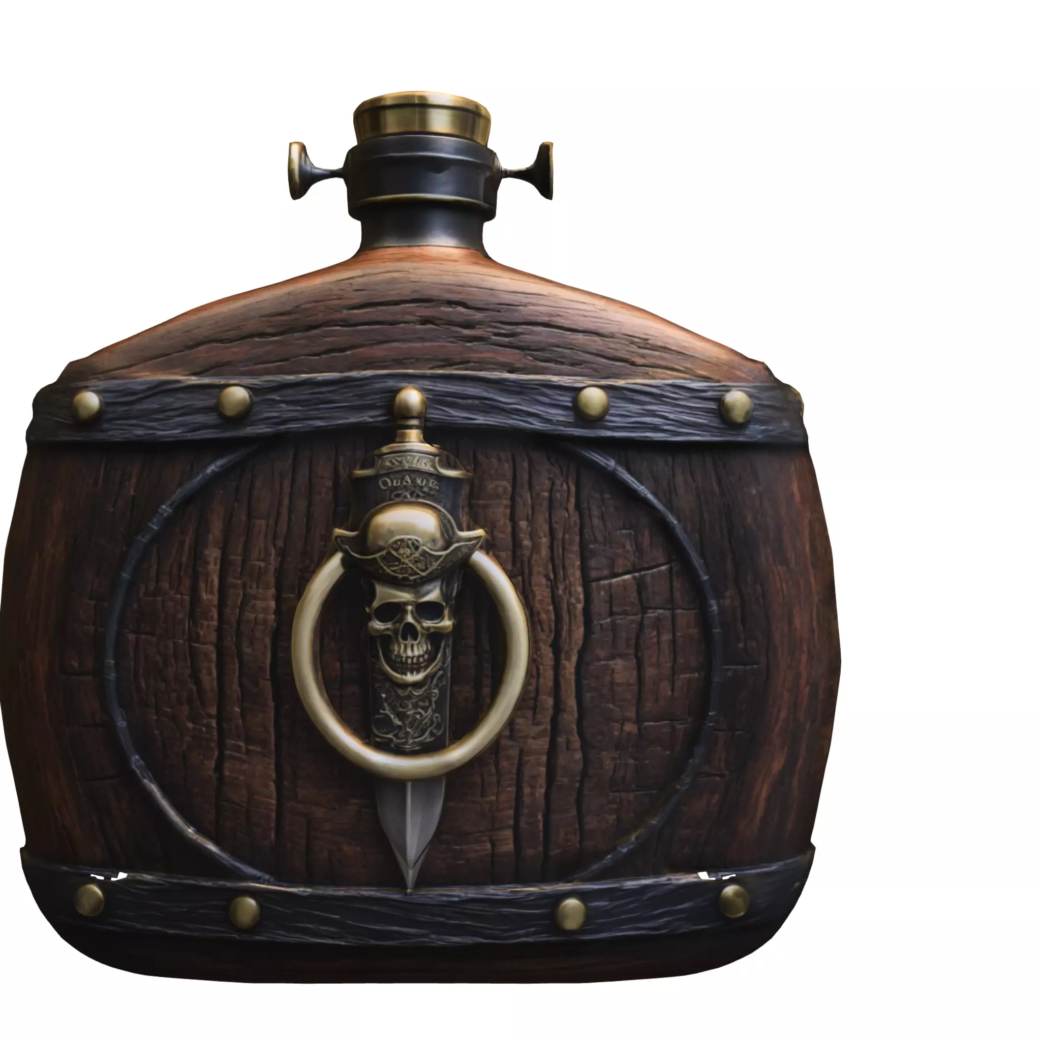 Ornate Pirate Flask with Skull Dagger Emblem Low-poly 3D model_0