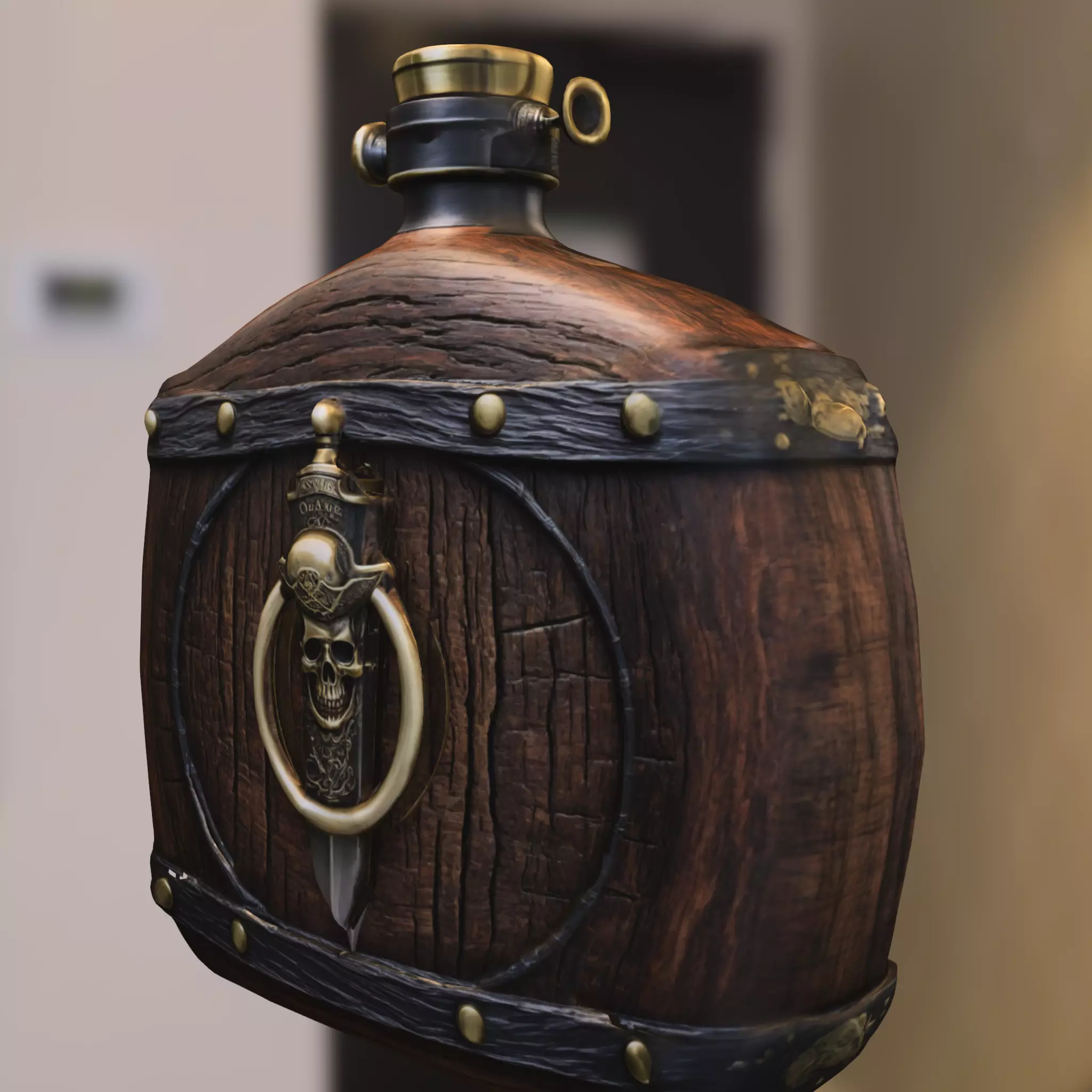 Ornate Pirate Flask with Skull Dagger Emblem Low-poly 3D model_3