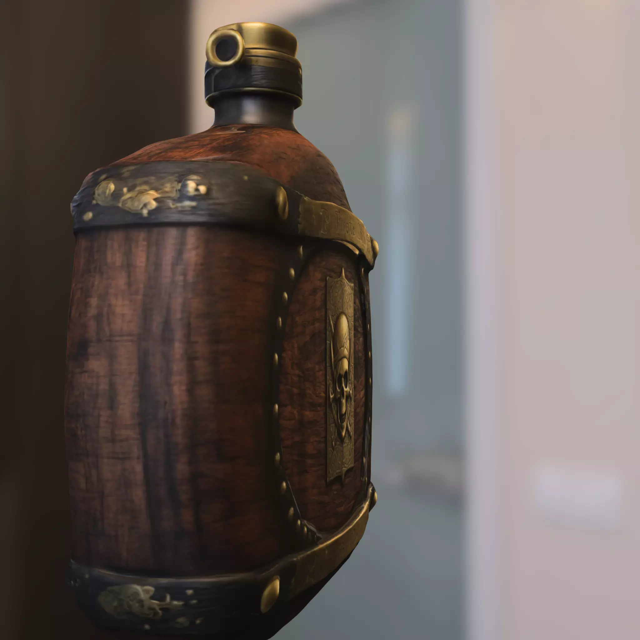 Ornate Pirate Flask with Skull Dagger Emblem Low-poly 3D model_4