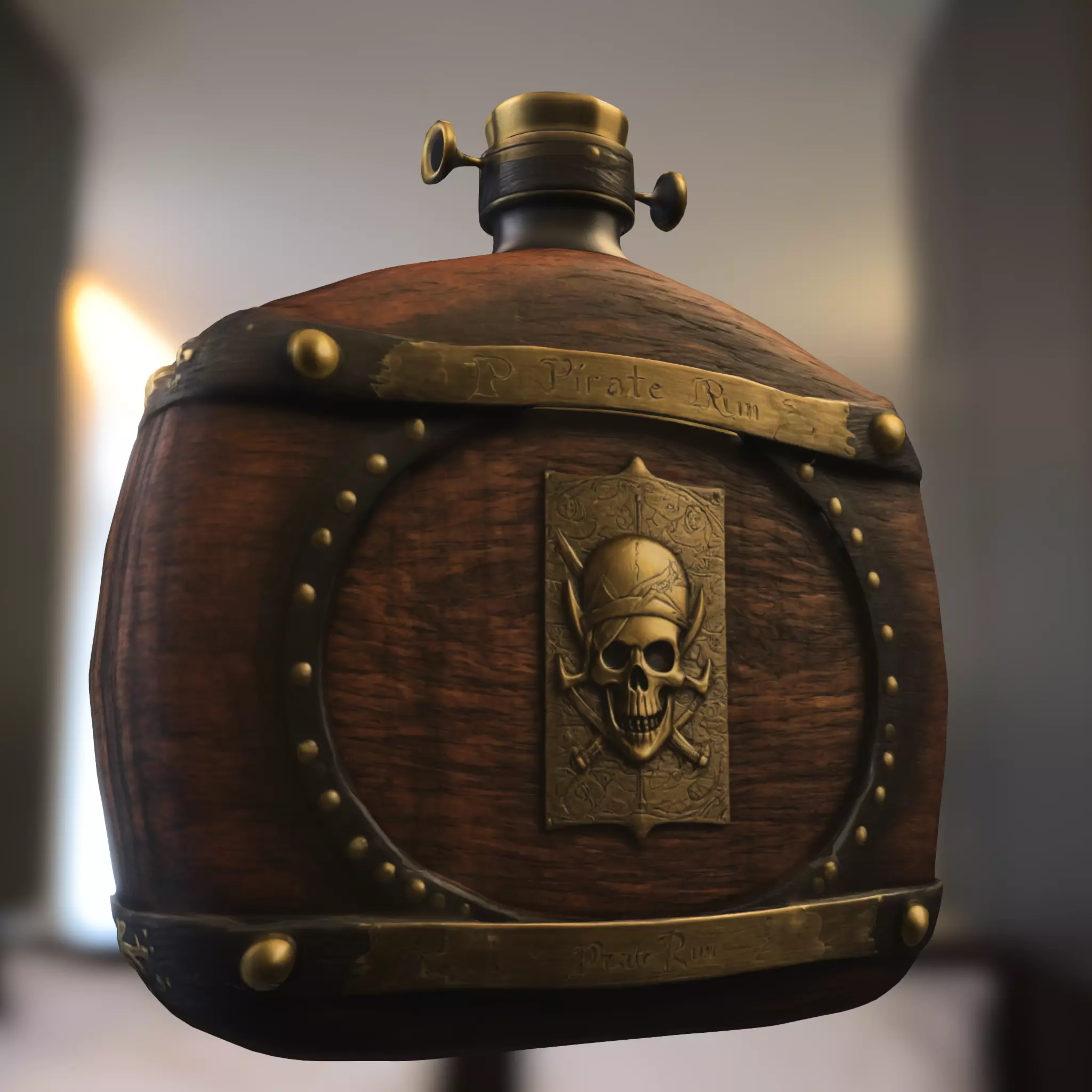 Ornate Pirate Flask with Skull Dagger Emblem Low-poly 3D model_1