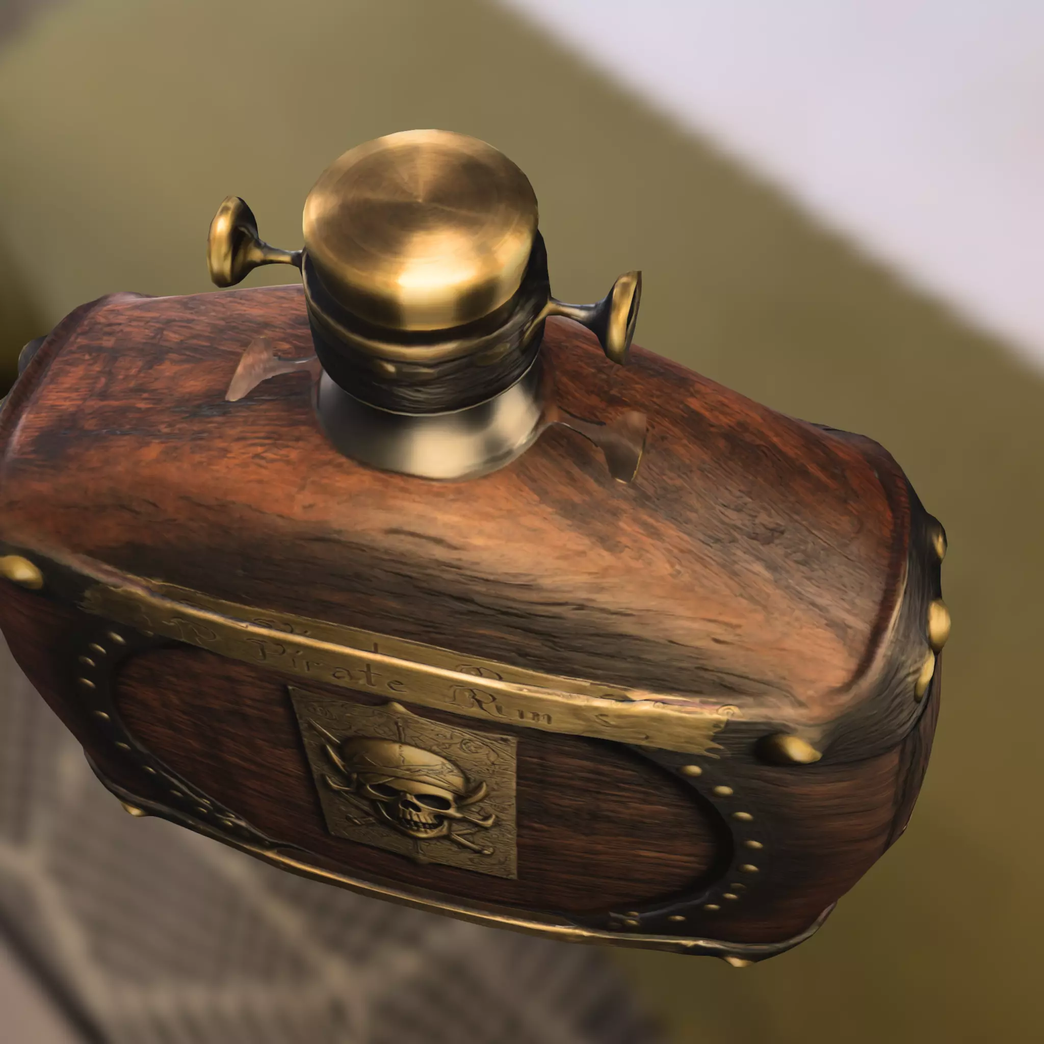 Ornate Pirate Flask with Skull Dagger Emblem Low-poly 3D model_2