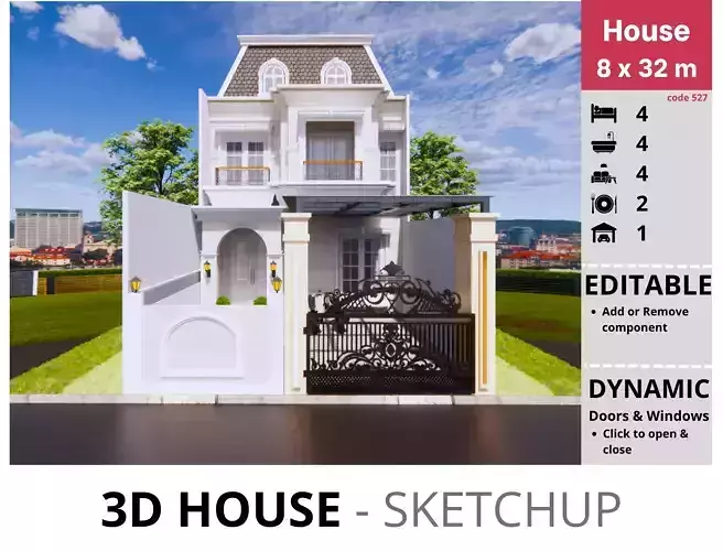 House 8x32m code 527 - Sketchup 3D model 3D model