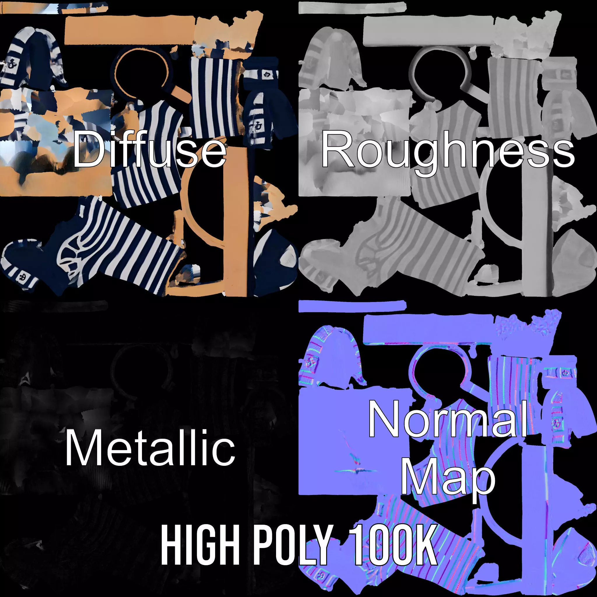 Striped Nautical Glove Model Pack Low-poly 3D model_3