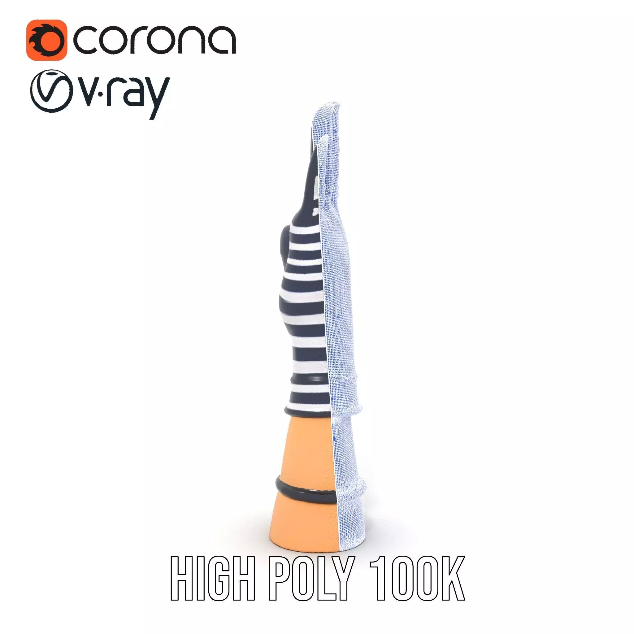 Striped Nautical Glove Model Pack Low-poly 3D model_32