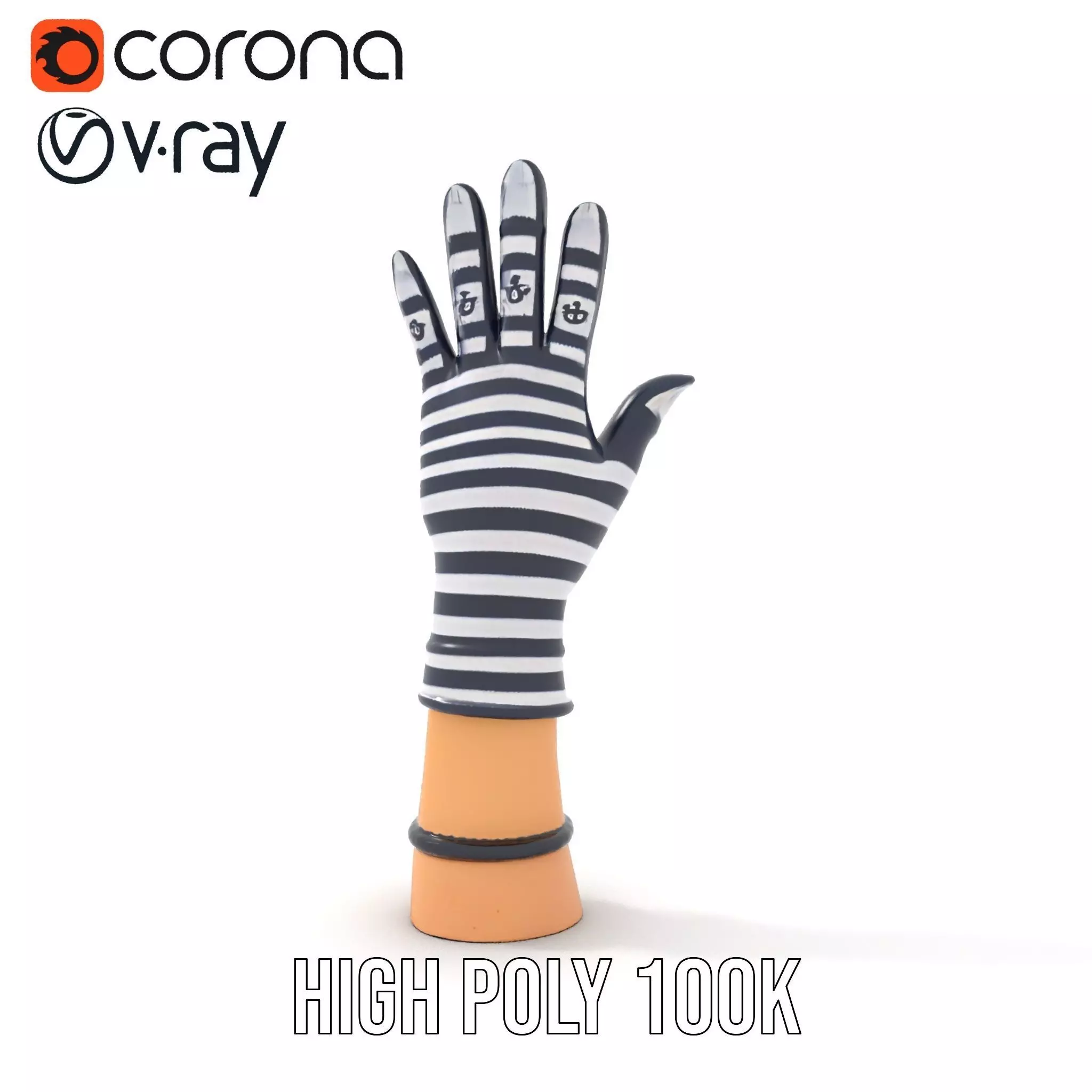 Striped Nautical Glove Model Pack Low-poly 3D model_17