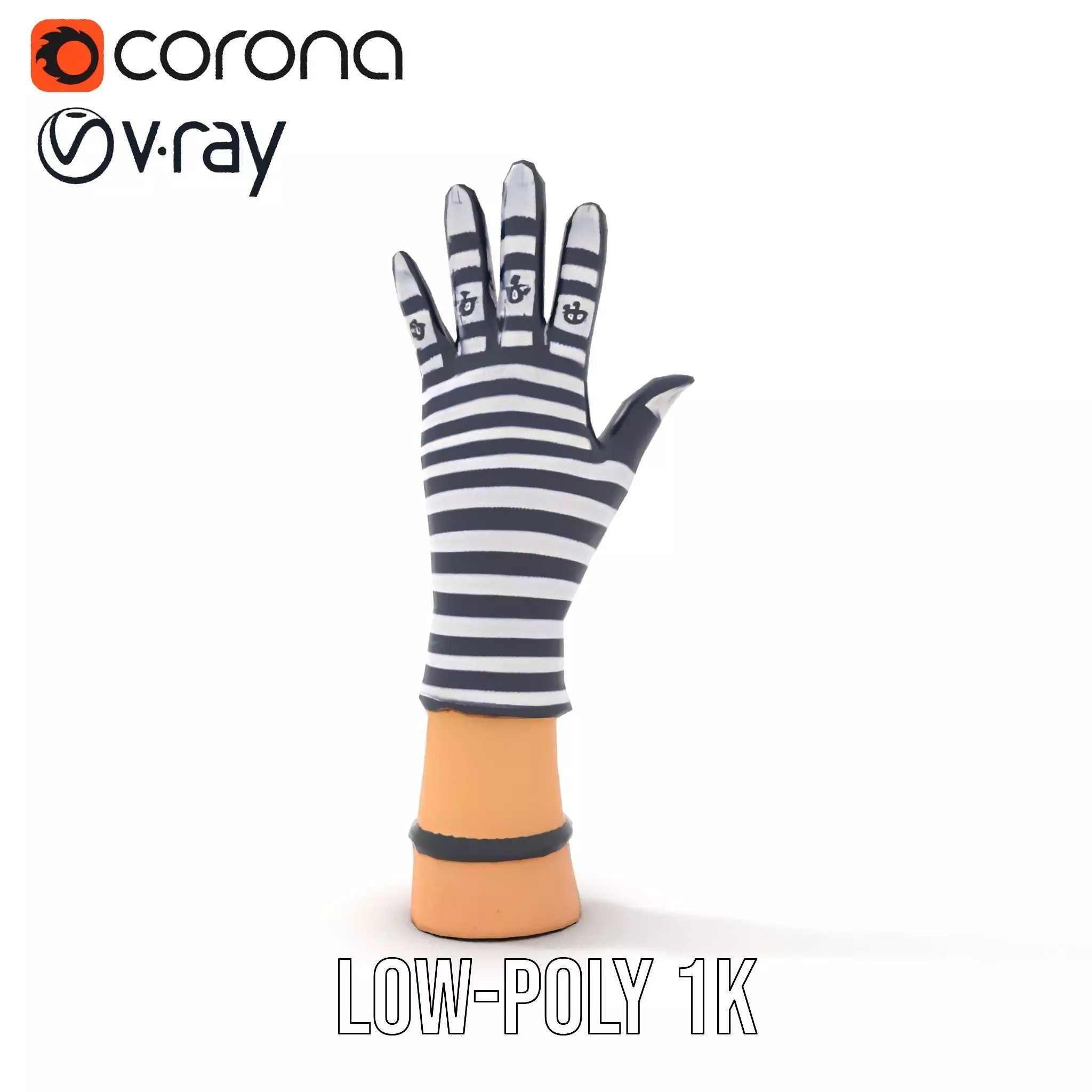Striped Nautical Glove Model Pack Low-poly 3D model_27