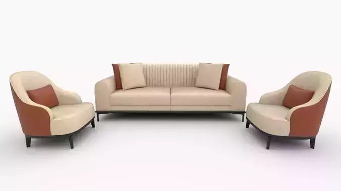3 Seater Living Room Sofa Set with 2 Arm Chairs and 6 Cushions