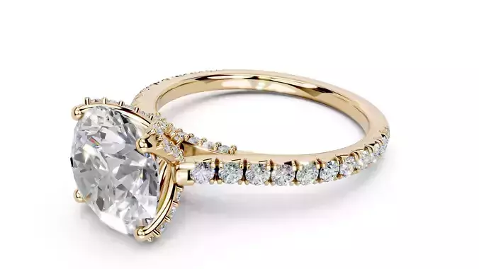 Fishtail French Pave with Diamonds Flower Halo Ring 3D print model