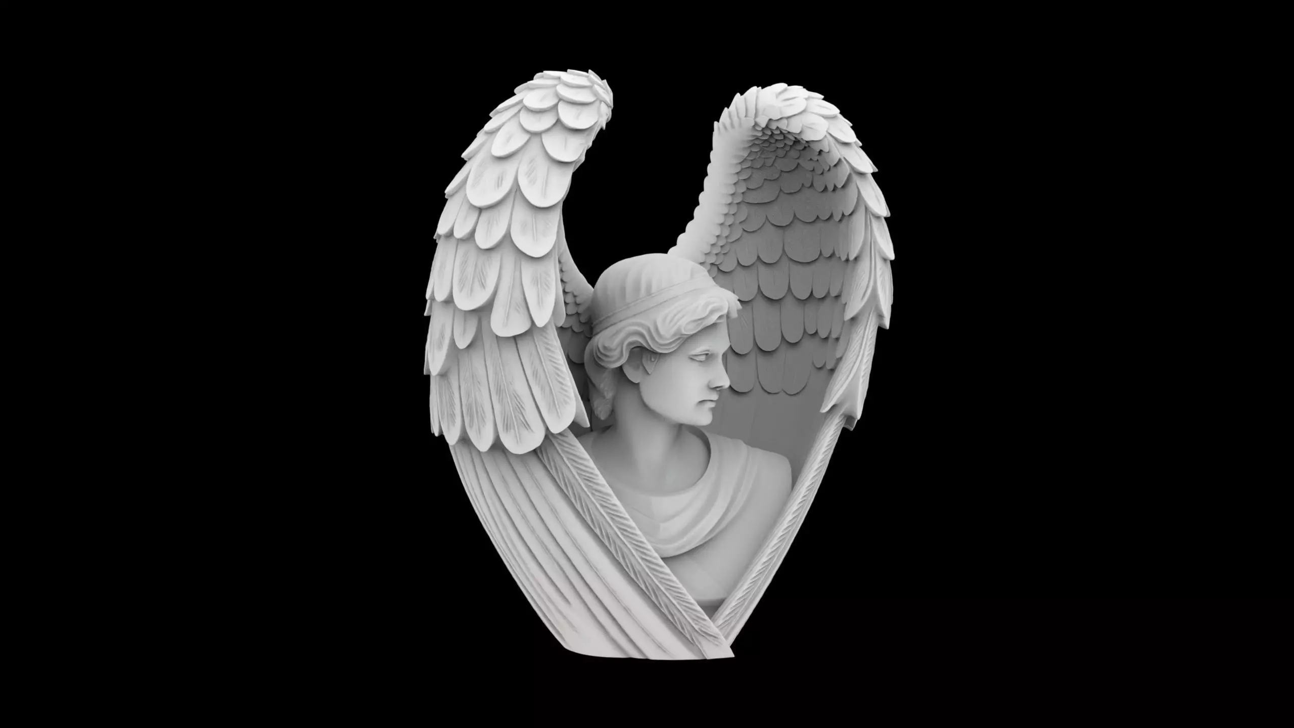 sculpture angel wings embracing a bust angel 3D print model