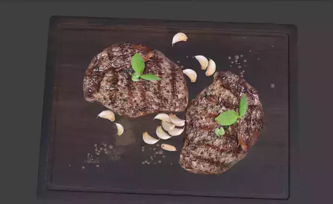 GrilledSteakOnCuttingBoard3DModel 3D model 3