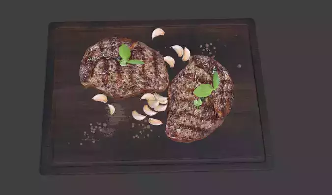 GrilledSteakOnCuttingBoard3DModel