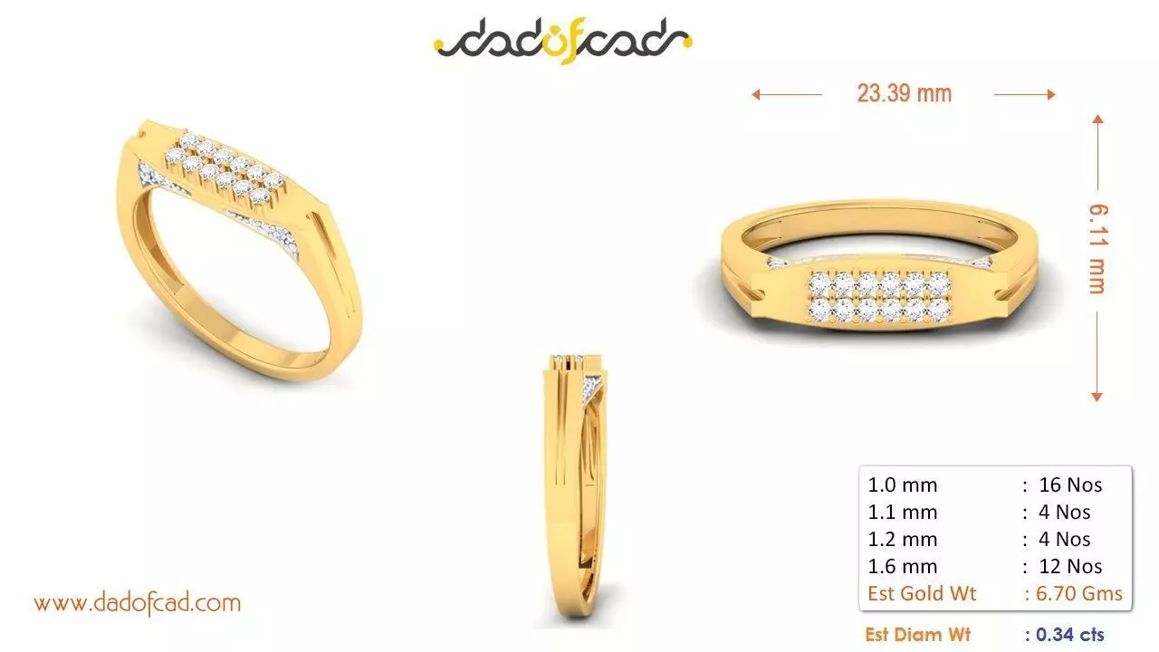 Brass Gold Plated Diamond Look Luxury Wedding Ring 3D print model