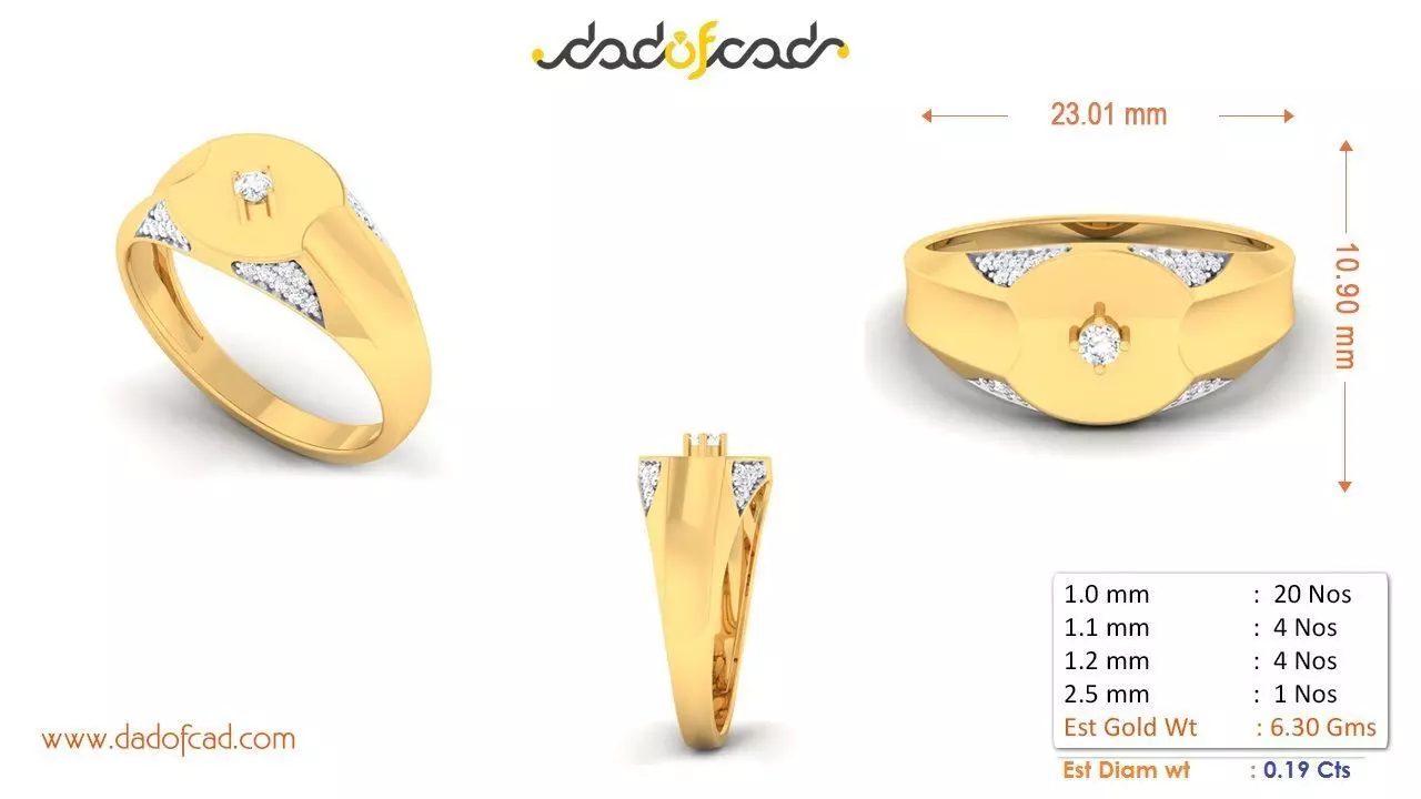 Classic Matte Finish Detailed Gold Ring 3D print model