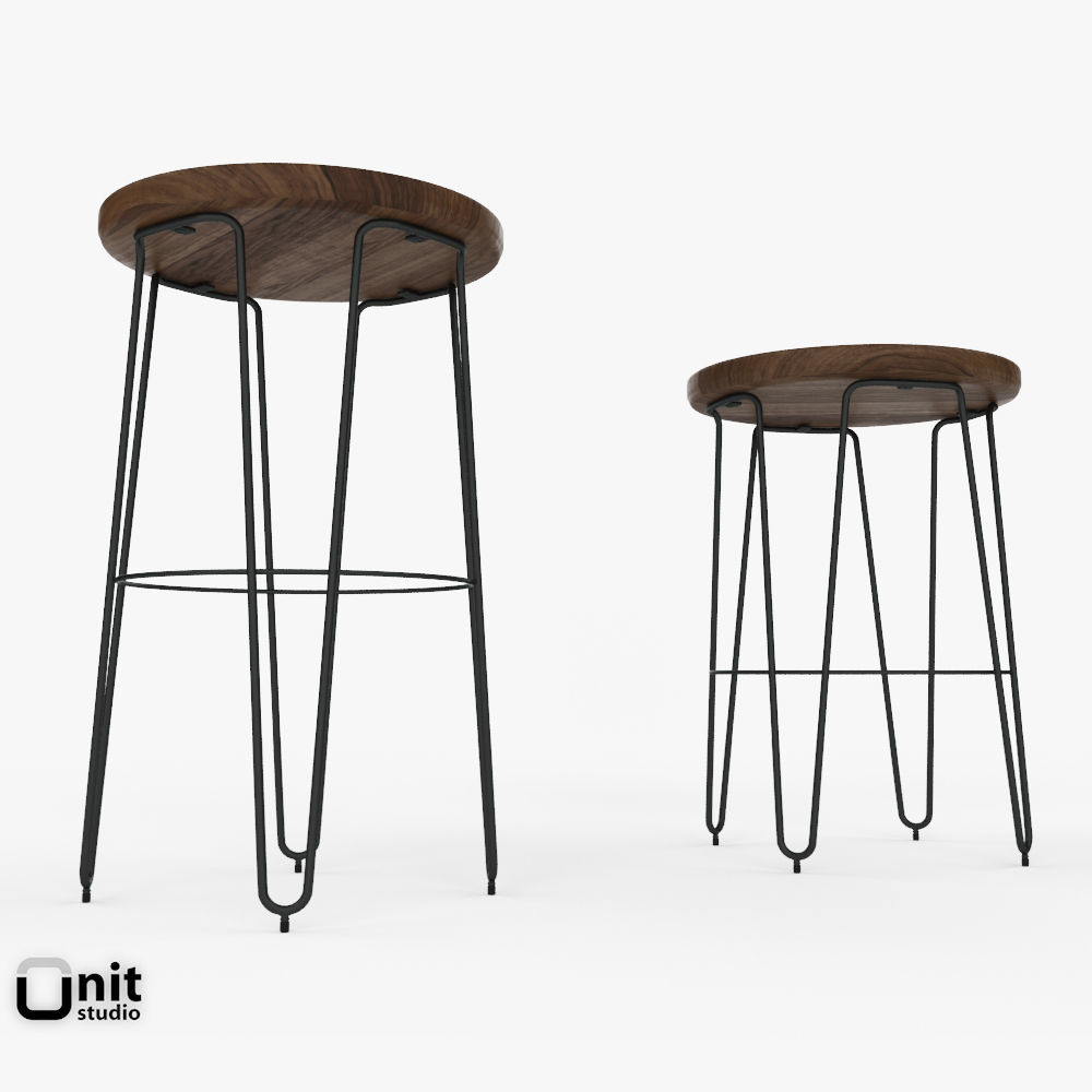 Hairpin Bar Stool by West Elm 3D model_1