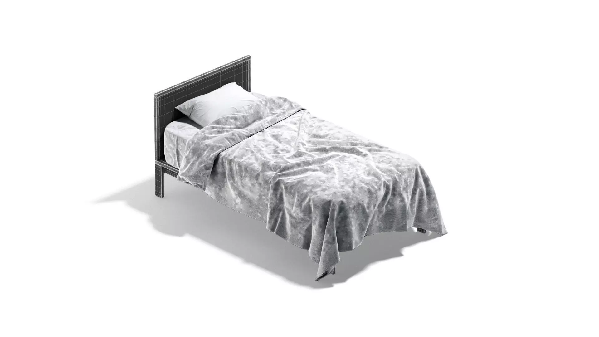 White Wooden Bed Set - 2 type single and doublebed  3D model_9