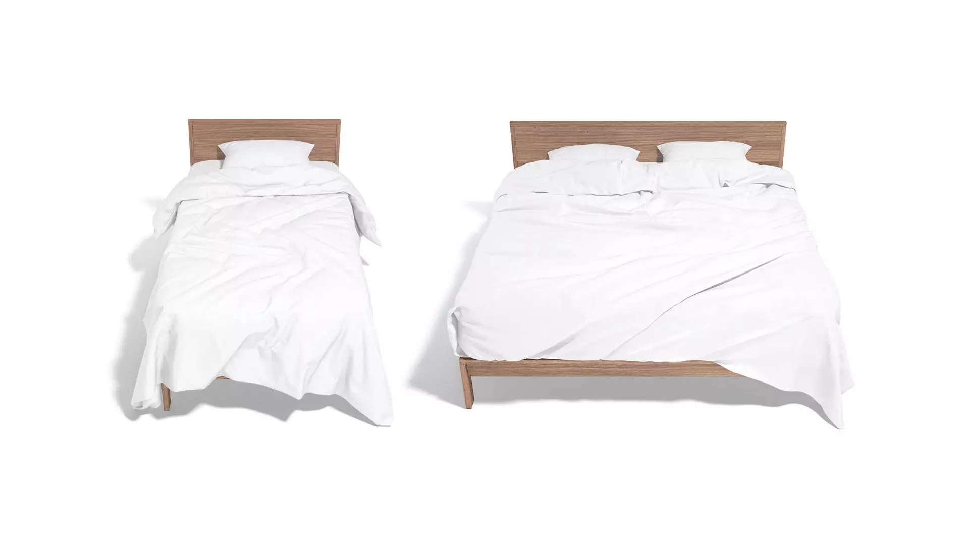 White Wooden Bed Set - 2 type single and doublebed  3D model_3