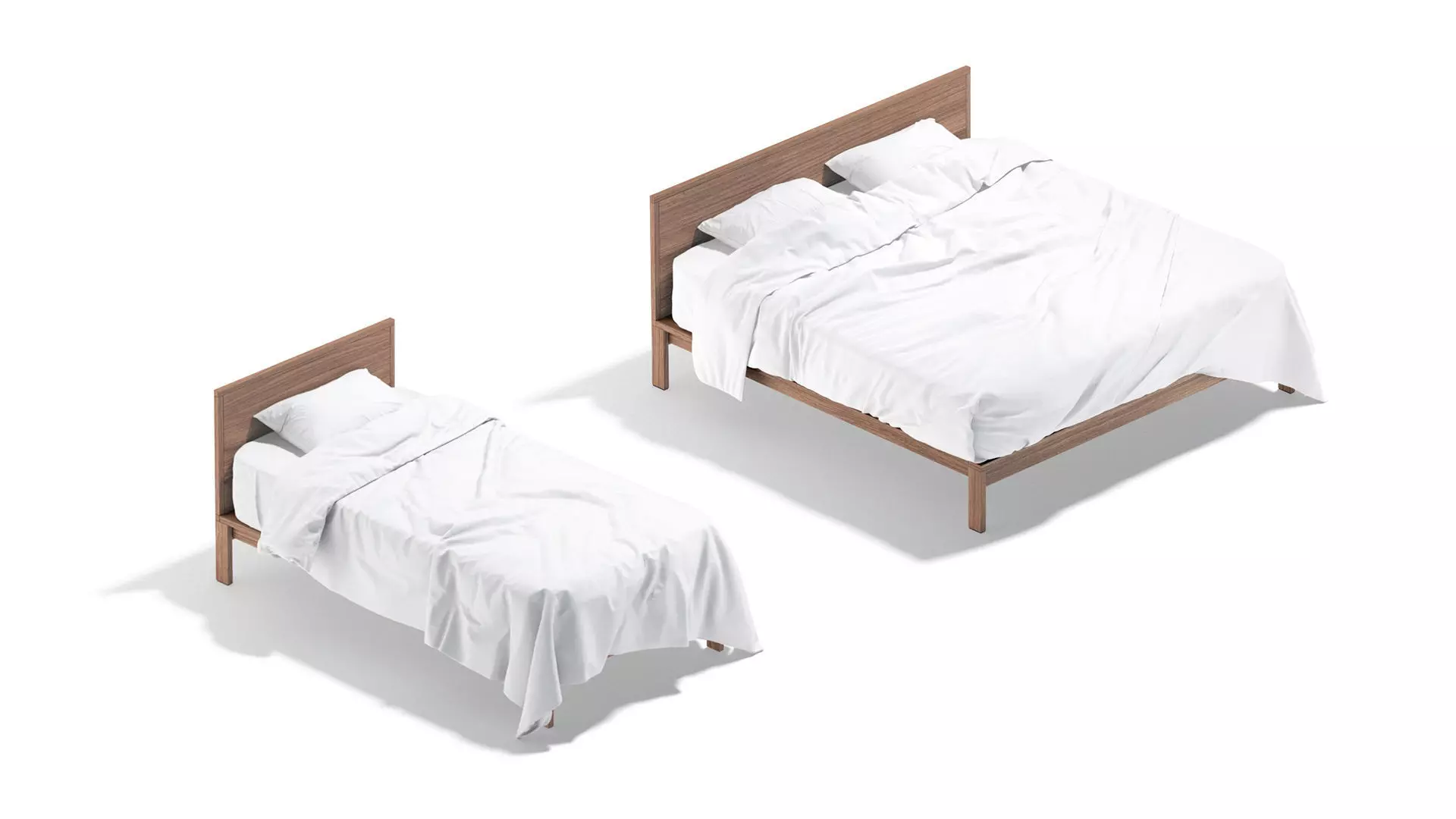 White Wooden Bed Set - 2 type single and doublebed  3D model_0