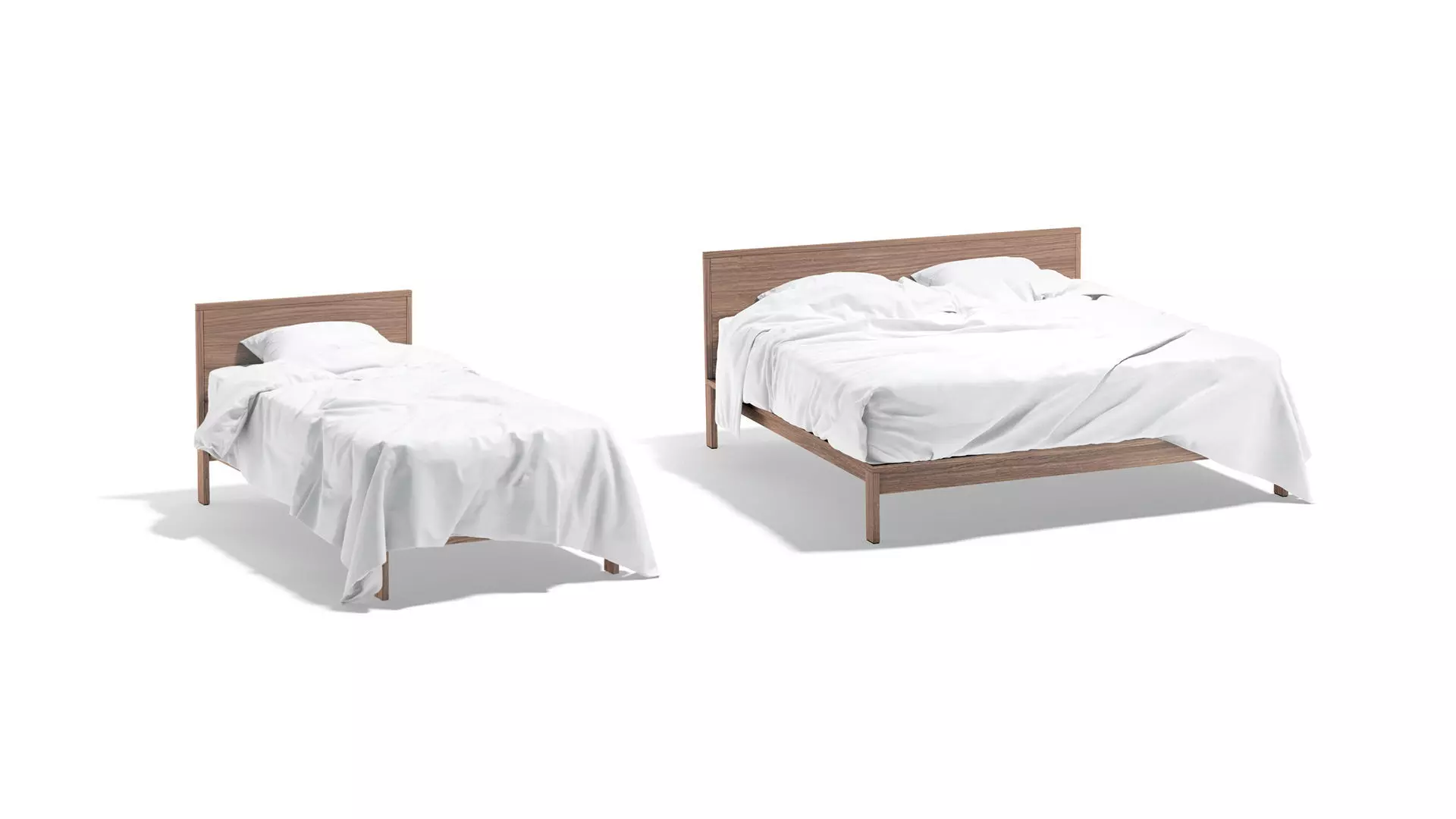 White Wooden Bed Set - 2 type single and doublebed  3D model_1