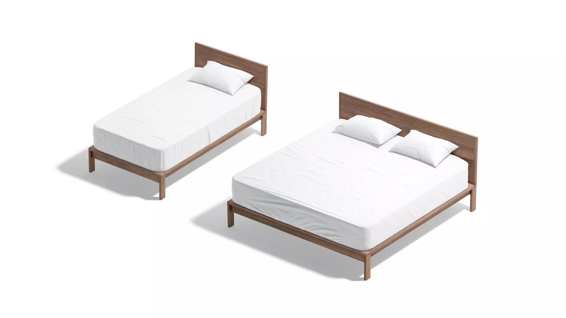 White Wooden Bed Set - 2 type single and doublebed  3D model_4