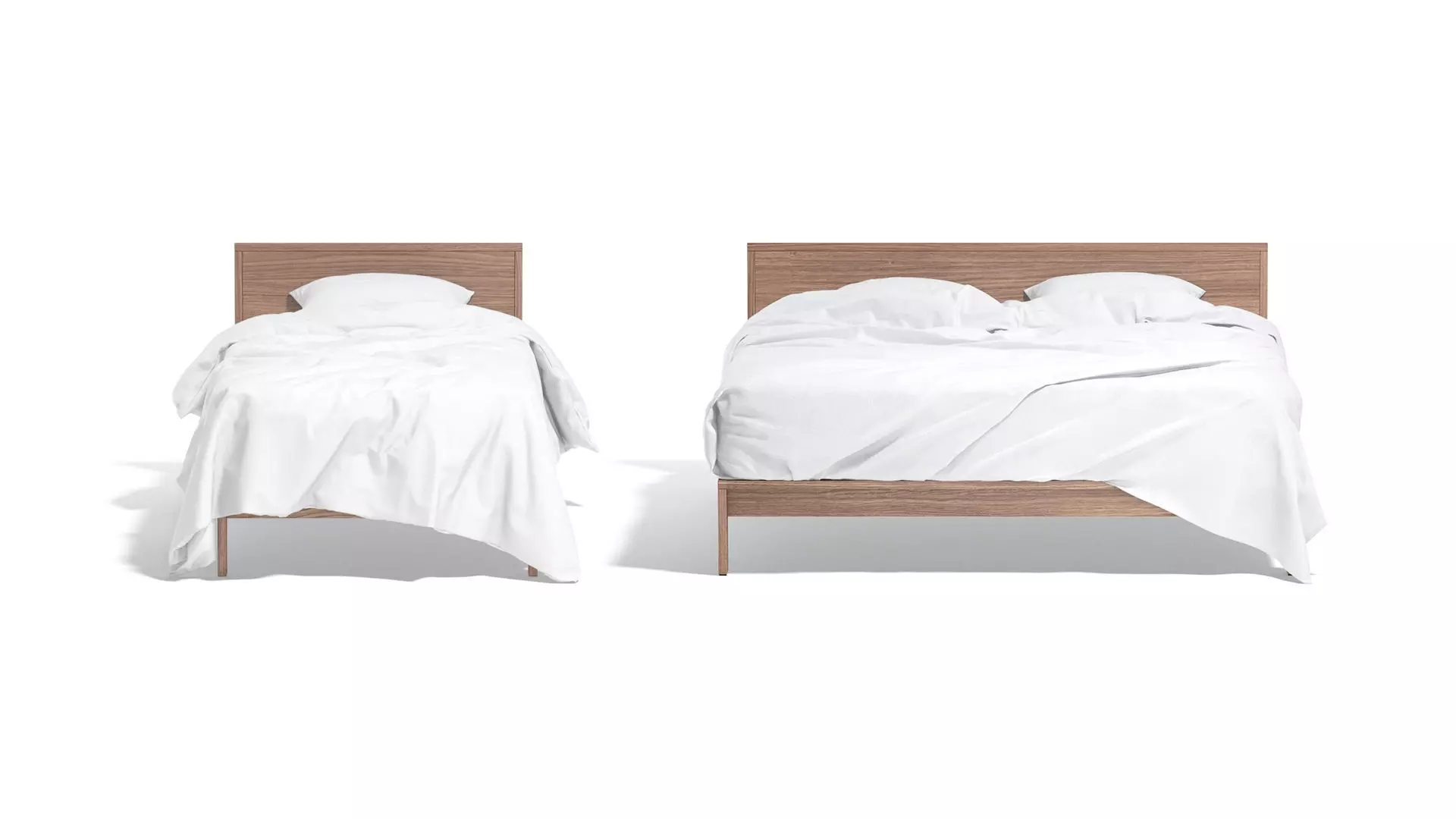 White Wooden Bed Set - 2 type single and doublebed  3D model_2