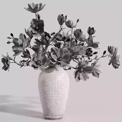 Ikebana Inspired Decorative Magnolia Bouquet 3D model 5
