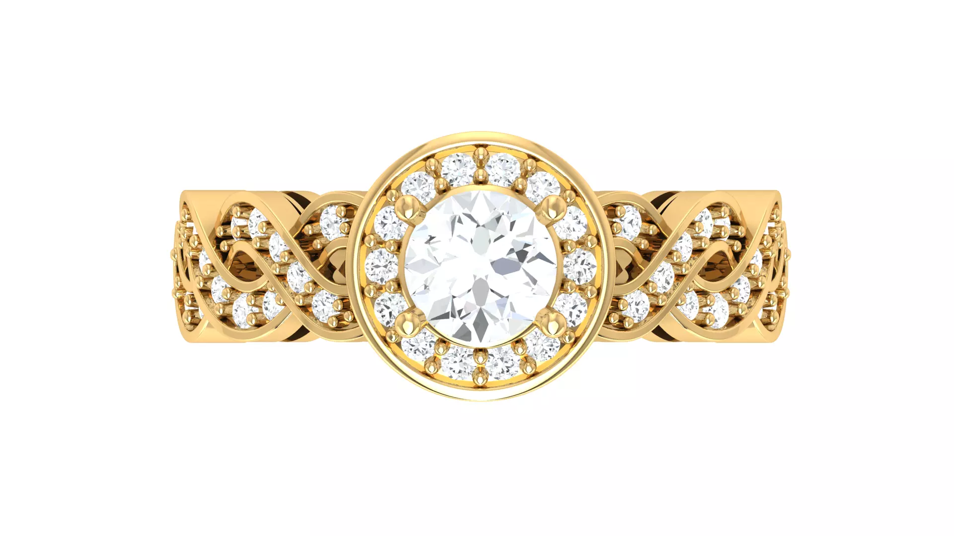 Antique Zircon Engagement Ring with Milgrain Gold Finish 3D print model