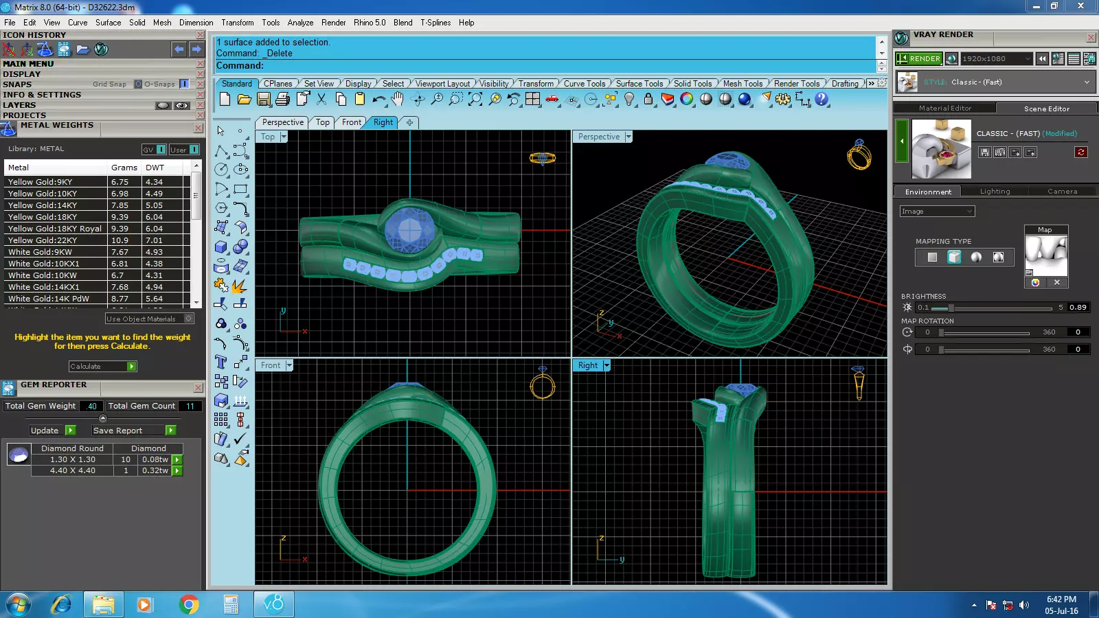 Elegant Round Gold Diamond Ring Set 3D print model_4