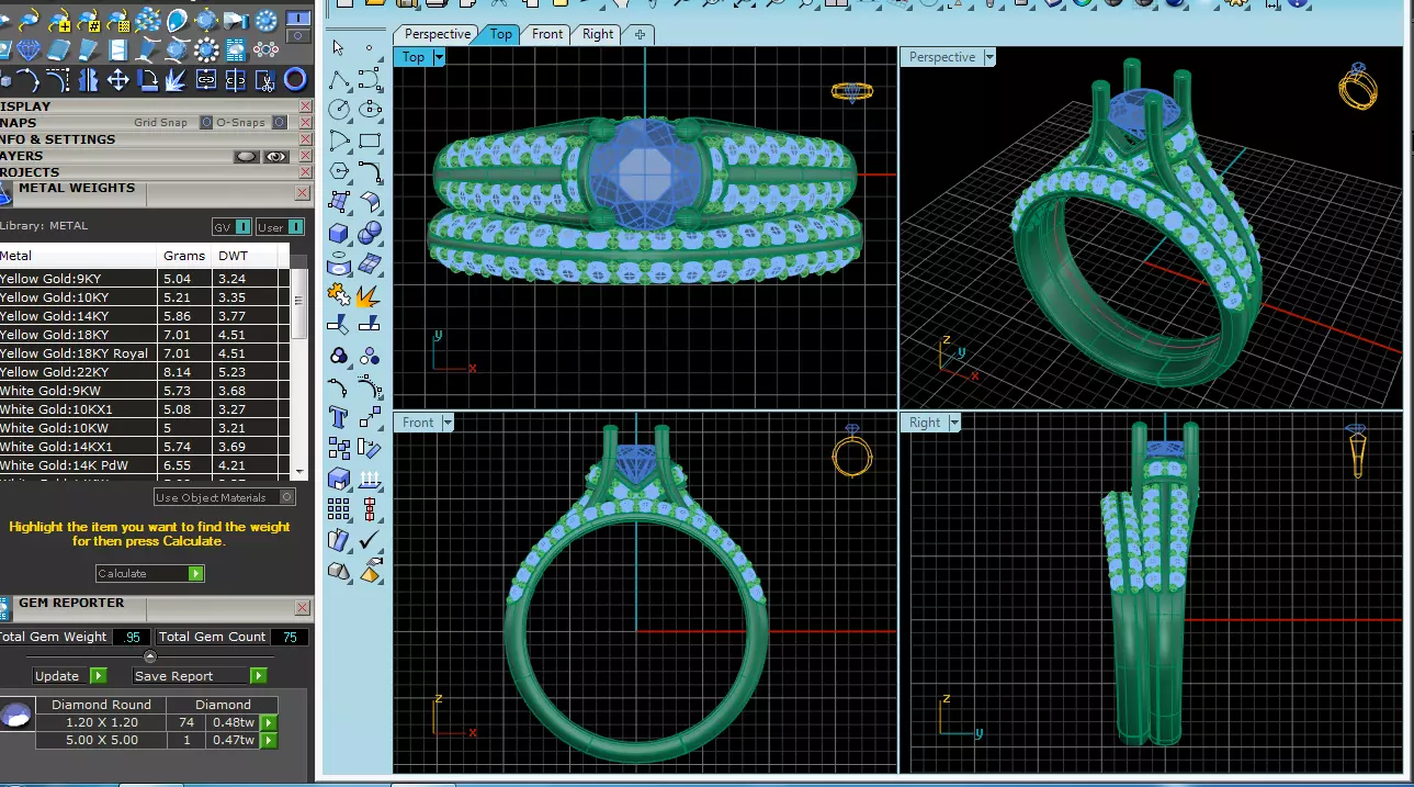 Elegant Round Gold Diamond Ring Set 3D print model_16