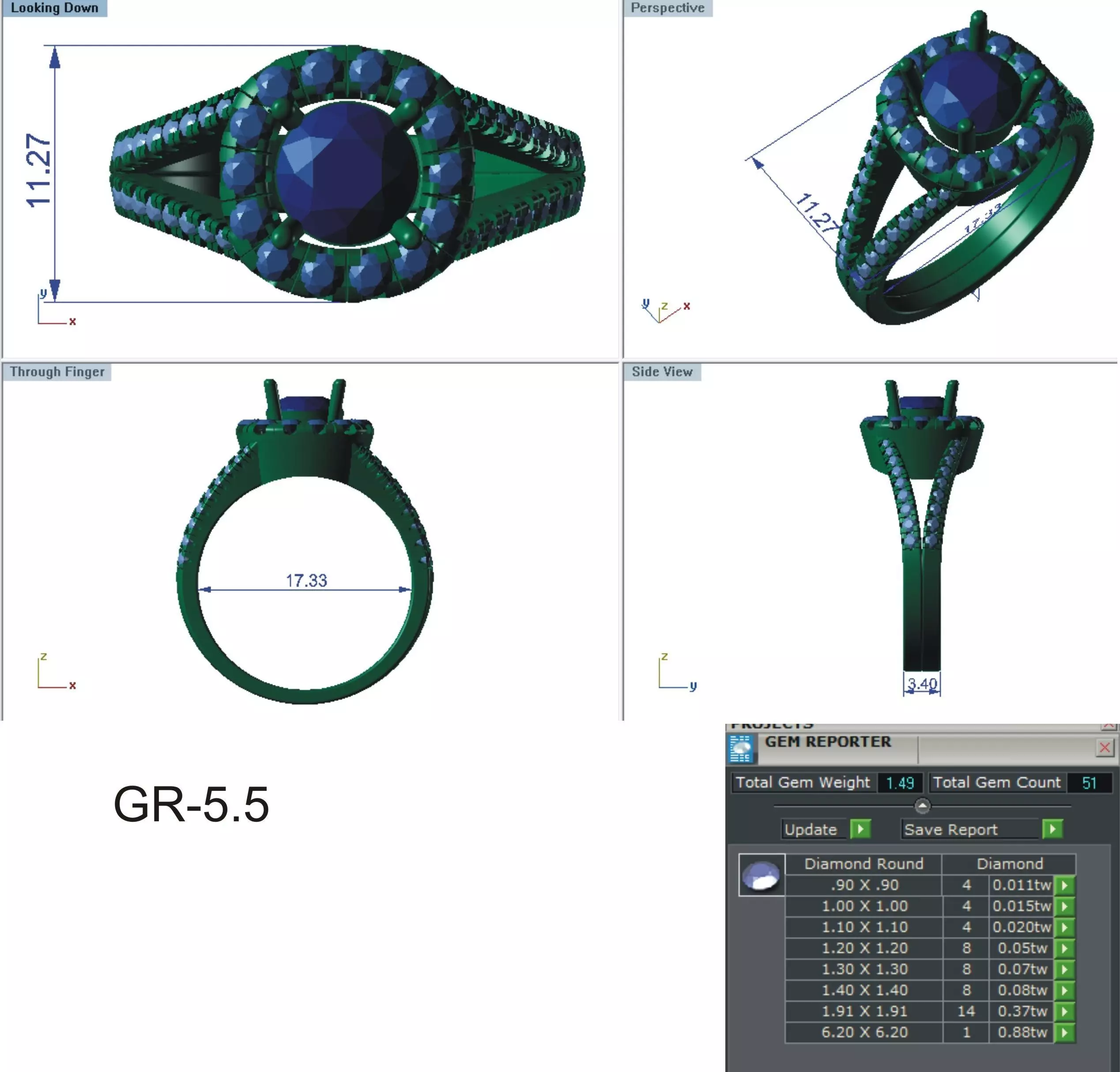 Elegant Round Gold Diamond Ring Set 3D print model_40