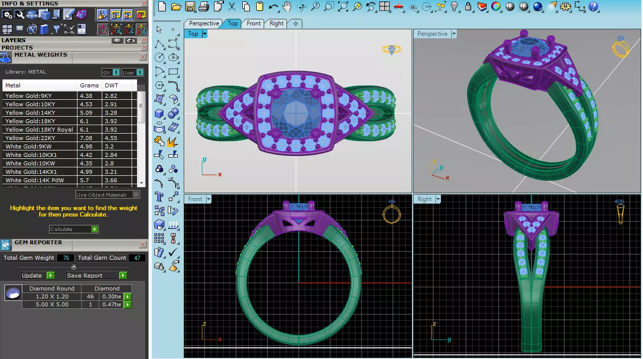 Elegant Round Gold Diamond Ring Set 3D print model_26