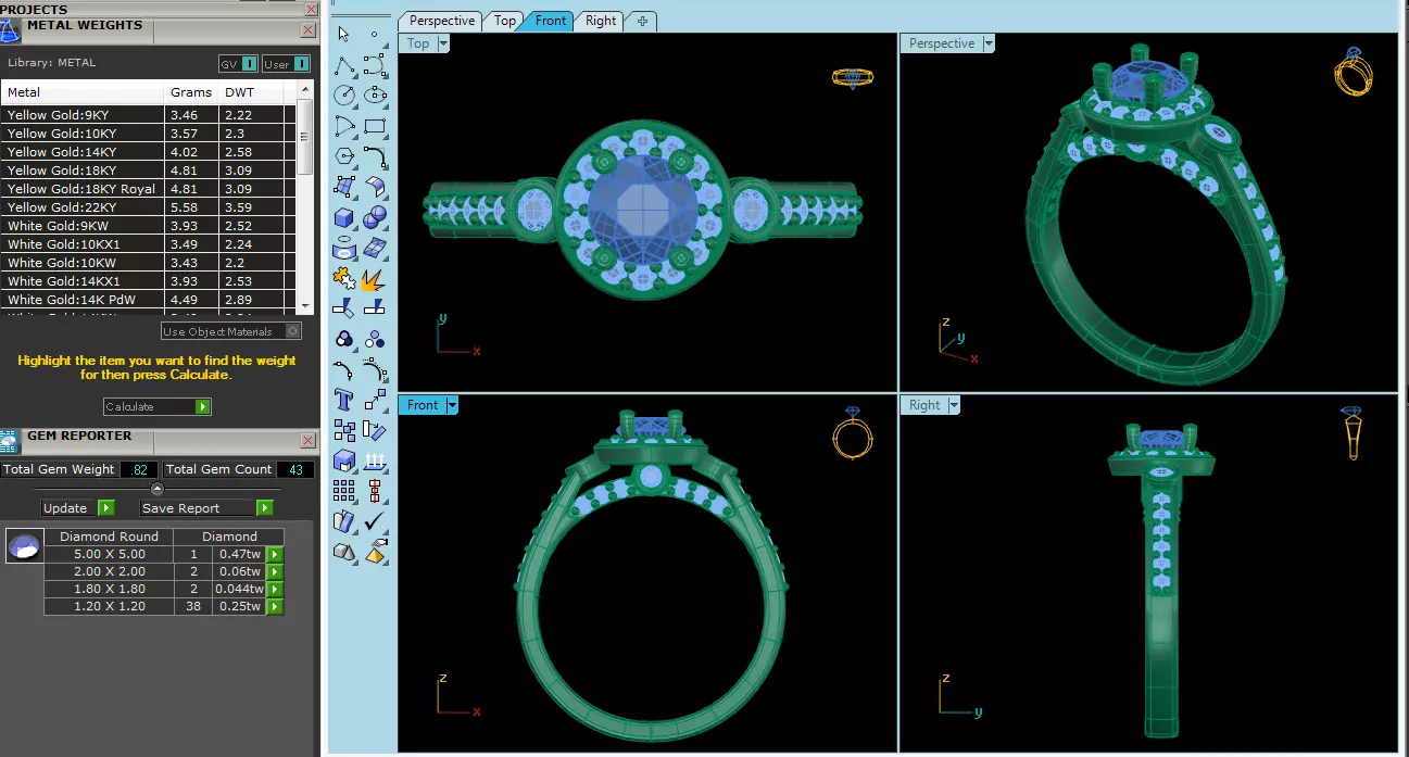 Elegant Round Gold Diamond Ring Set 3D print model_13