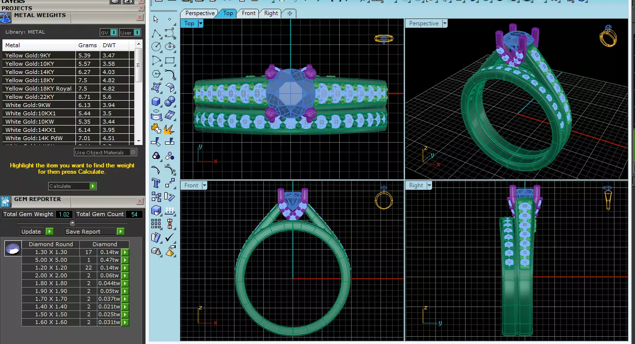 Elegant Round Gold Diamond Ring Set 3D print model_17