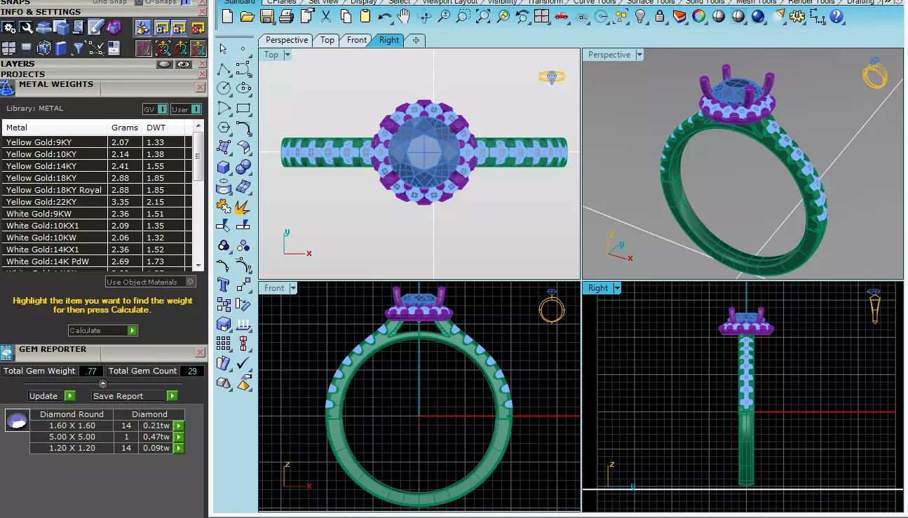 Elegant Round Gold Diamond Ring Set 3D print model_24