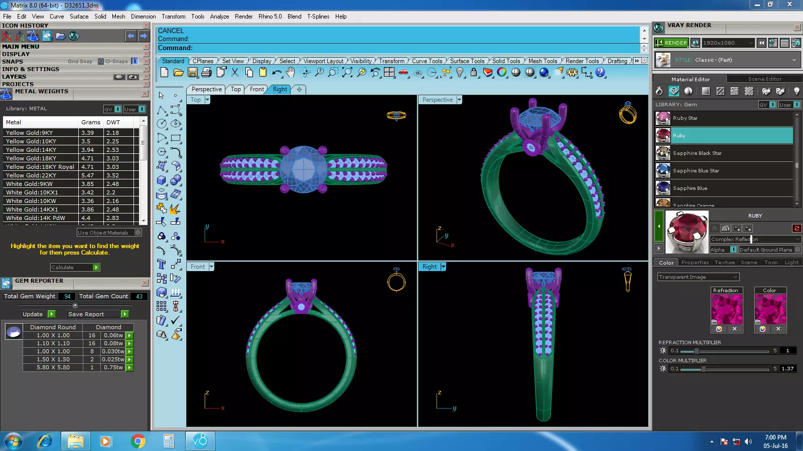 Elegant Round Gold Diamond Ring Set 3D print model_5