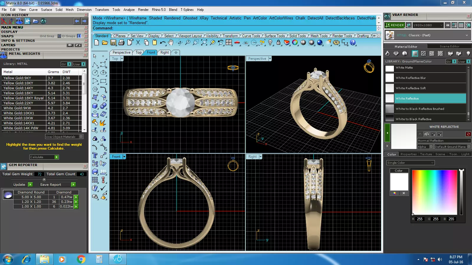 Elegant Round Gold Diamond Ring Set 3D print model_10