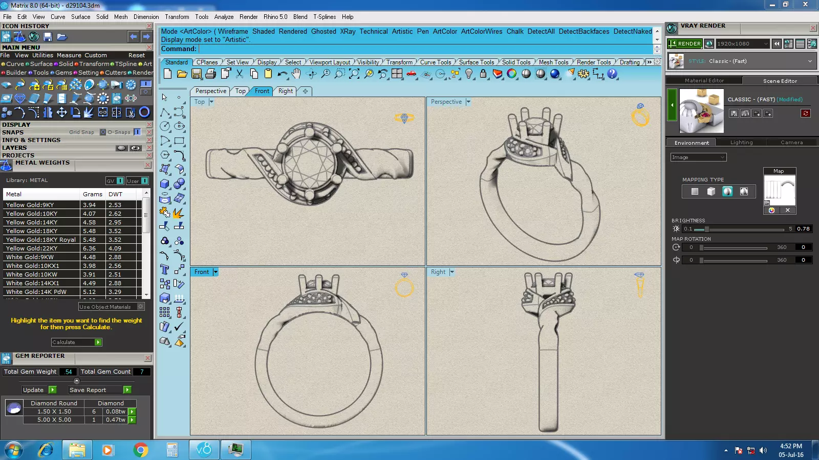 Elegant Round Gold Diamond Ring Set 3D print model_45