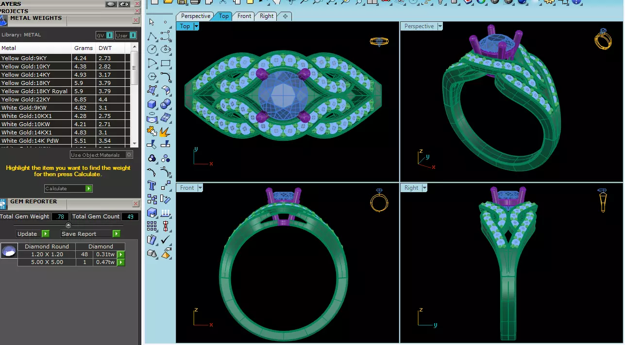 Elegant Round Gold Diamond Ring Set 3D print model_12