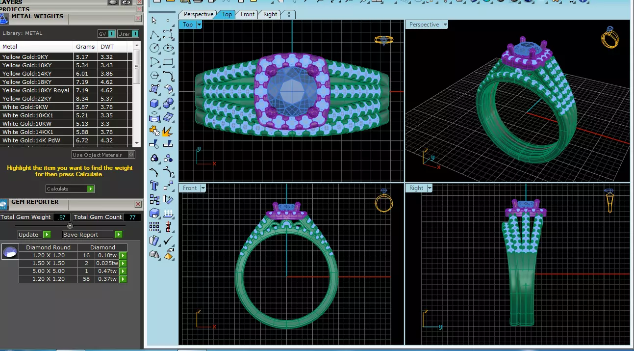 Elegant Round Gold Diamond Ring Set 3D print model_20
