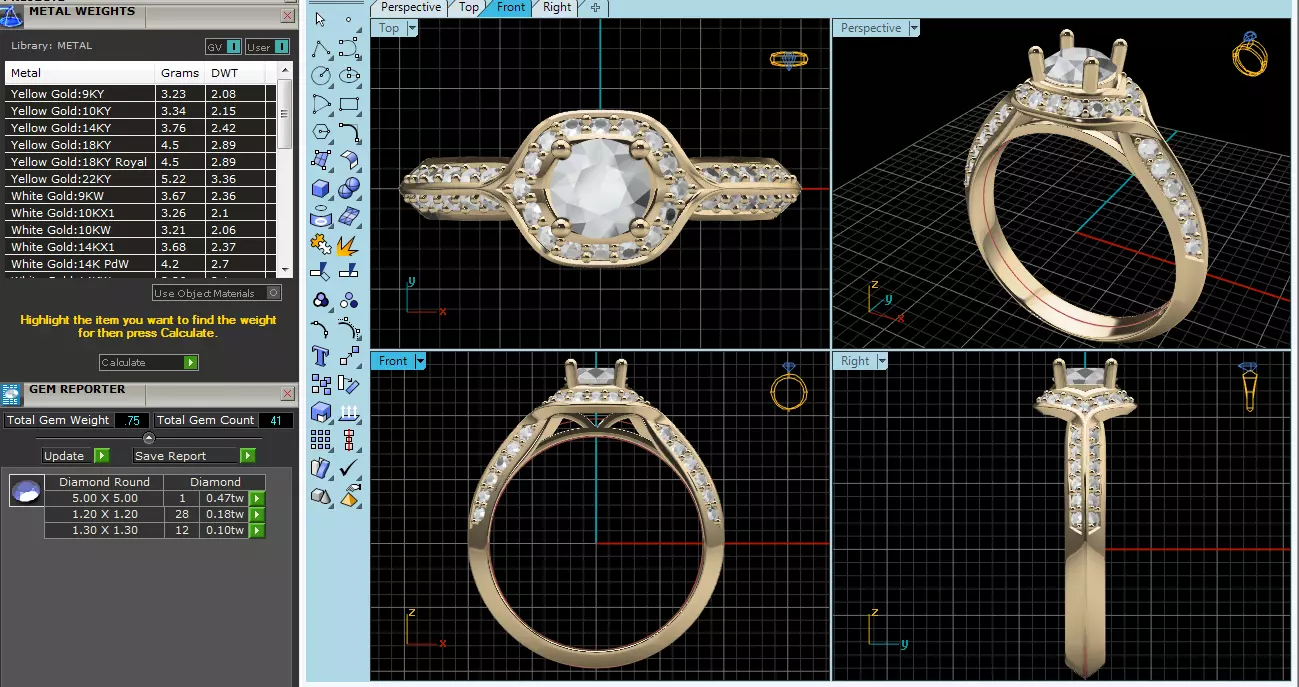 Elegant Round Gold Diamond Ring Set 3D print model_11