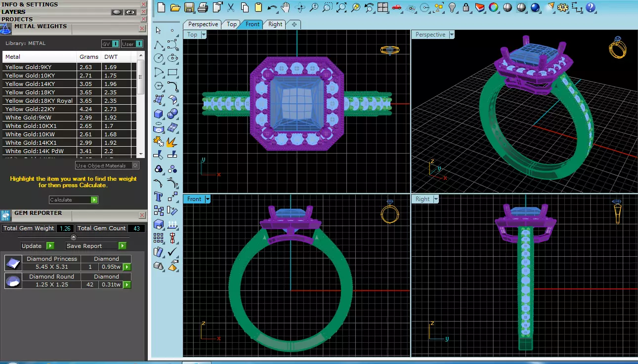 Elegant Round Gold Diamond Ring Set 3D print model_39
