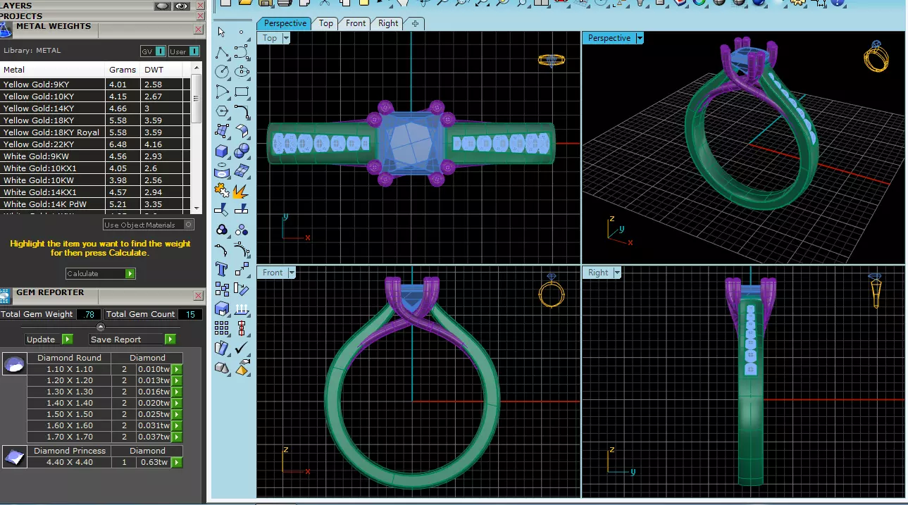 Elegant Round Gold Diamond Ring Set 3D print model_34