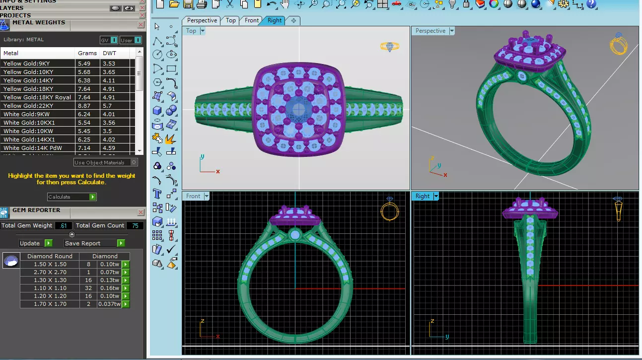 Elegant Round Gold Diamond Ring Set 3D print model_29