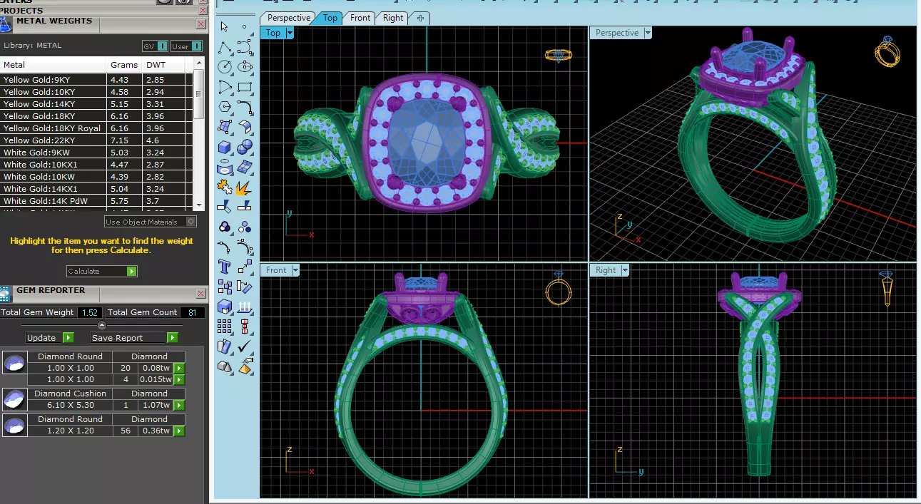 Elegant Round Gold Diamond Ring Set 3D print model_33