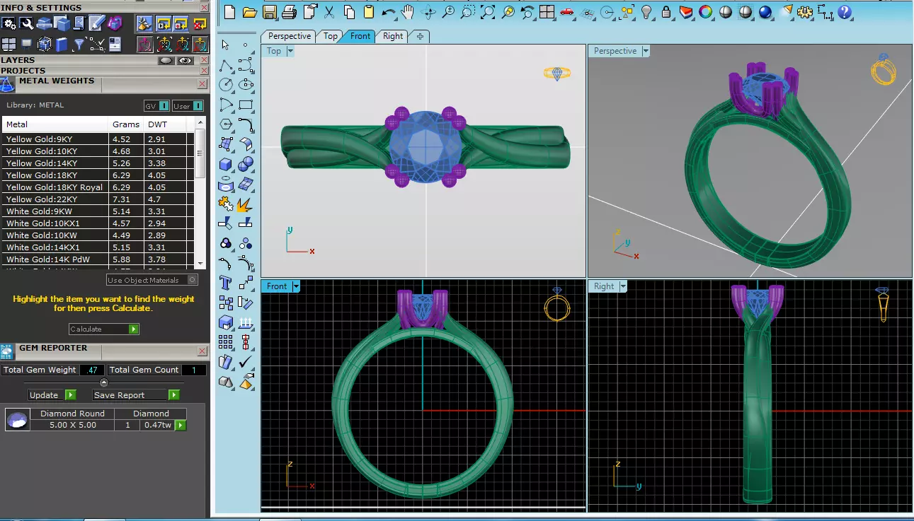 Elegant Round Gold Diamond Ring Set 3D print model_28