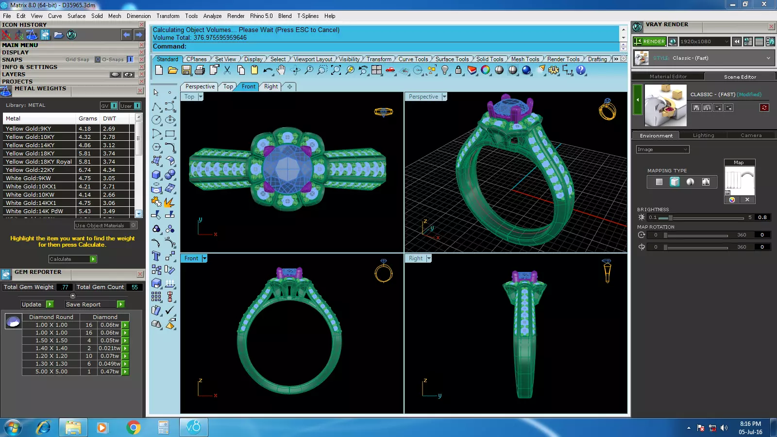 Elegant Round Gold Diamond Ring Set 3D print model_9