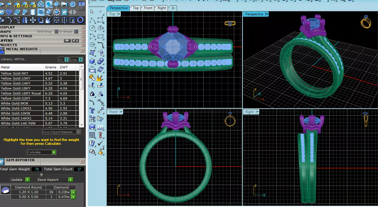Elegant Round Gold Diamond Ring Set 3D print model_19