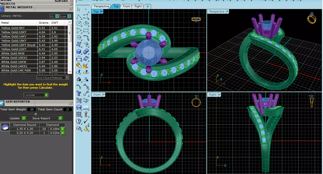 Elegant Round Gold Diamond Ring Set 3D print model_37