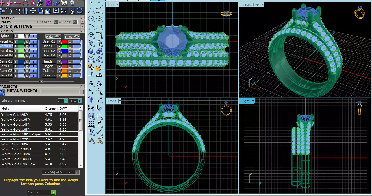 Elegant Round Gold Diamond Ring Set 3D print model_15