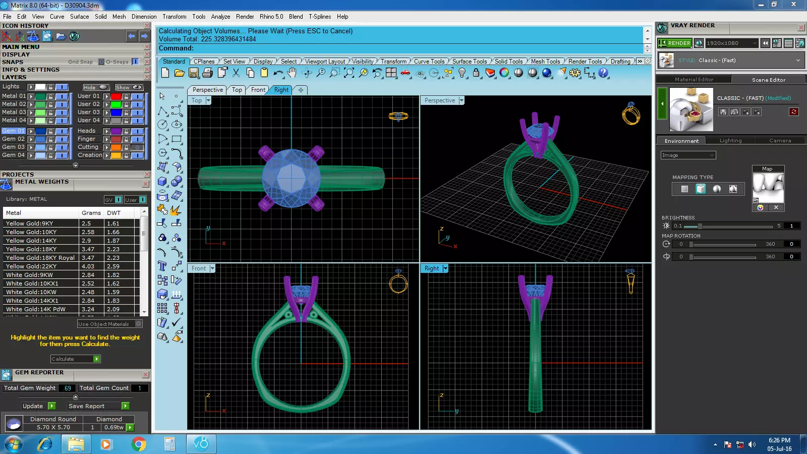 Elegant Round Gold Diamond Ring Set 3D print model_3