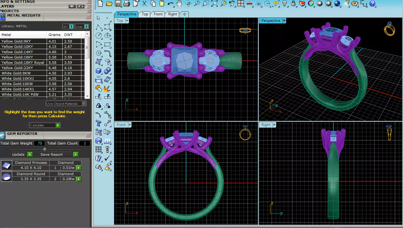Elegant Round Gold Diamond Ring Set 3D print model_35